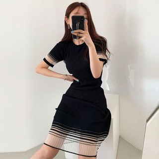 Ôm Hơn Nhìn Đan Mùa Hè Slim-fit Khâu Đầm Nữ Cổ Tròn Pháp Thanh Lịch Đế Phong Cách Mới Sang Trọng 2024 MGW2