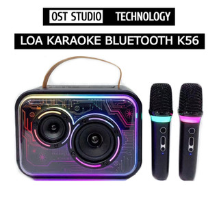 Loa Karaoke Bluetooth K56,  REMI OFFICIAL Tặng Kèm 2 Micro Không Dây Thiết Kế Sang Trọng, Bass Siêu Trầm dễ dàng sử dụng