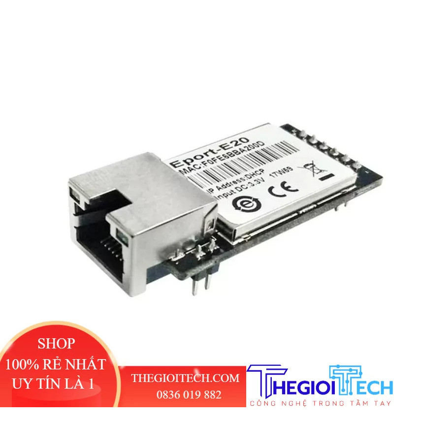 Cổng máy chủ mạng Eport-E20 RTOS TTL miễn phí Mô-đun nhúng nối tiếp sang Ethernet DHCP 3.3V TCP IP T