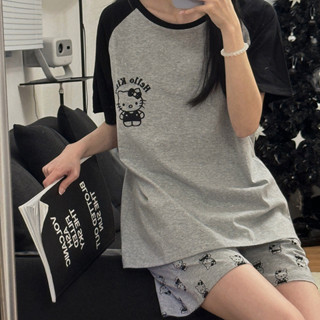 đồ ngủ hello kitty set đồ nữ  Hello kitty Áo thun mùa hè Quần short Bộ đồ ngủ nữ phong cách mới