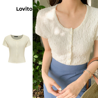 Áo thun Lovito màu trơn cài nút phía trước phong cách thường ngày cho nữ L87ED218