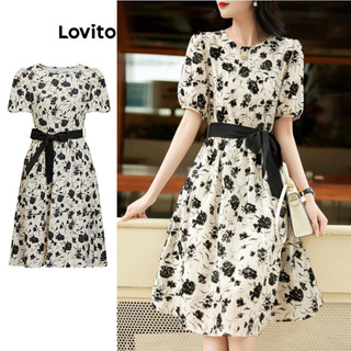 Đầm Lovito có thắt lưng họa tiết hoa nhí ghép nối màu sắc phong cách Boho dành cho nữ L87ED196