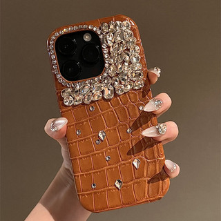 Ốp Điện Thoại Kim Cương Lấp Lánh Da Sang Trọng Tương Thích Với IPhone 14 17 12 13 15 Pro Plus Max Cho IP 16 Pro Max Vỏ Nửa Cứng Kim Cương Giả Sáng Bóng