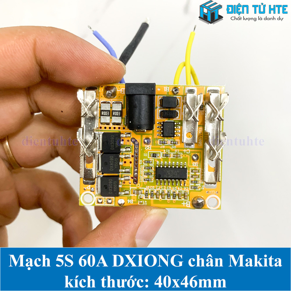 Mạch bảo vệ Pin 5S 60A hệ 3.7V 18-21V DXIONG chân Makita có jack sạc 5.5x2.5mm 40x46mm