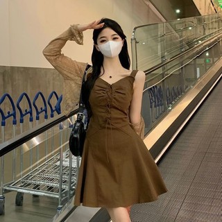 Đầm dự tiệc Váy body Đầm babydoll Váy cottagecore Đầm Sling Nữ Thu Đông Mùa Hè Nguyên Chất Desire Phong Cách Eo Hẹp Ôm Hơn Váy Ngắn + Cardigan Bộ Đồ Hai Mảnh