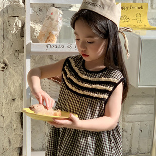 Váy Dài Váy Váy Pháp Đen Kẻ Sọc Phong Cách Phương Tây Cô Gái Hàn Quốc Phong Cách Mới Trẻ Em Mùa Hè Bé Gái