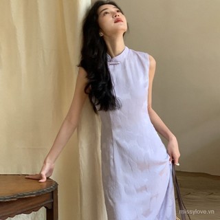 Mới Phong Cách Trung Quốc Ôm Hơn Phong Cách Quốc Gia Cổ Đứng Sườn Xám Cao Cấp Váy Dài] Jacquard Mizhi Cải Tiến Nữ Thanh Lịch Ya [SWFJ