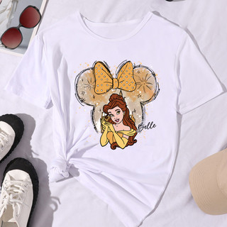 2024 Mới Ngộ nghĩnh Nữ Đồ Họa Áo Sơ Mi Kawaii Belle Disney Công Chúa Nữ Quần Áo Mùa Hè Quần Áo Nữ Áo
