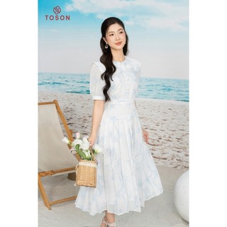 Đầm dáng xòe cổ sen - tơ loang xanh (limitted) 43062X24 - TOSON