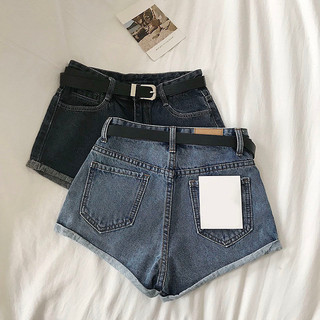 Quần Short Denim Siêu Quần Short Nữ Mùa Hè 2024 Phong Cách Mới Phiên Bản Hàn Quốc Đơn Giản Phù Hợp Với Quần Ống Rộng Eo Cao Quần Nóng Có Thắt Lưng