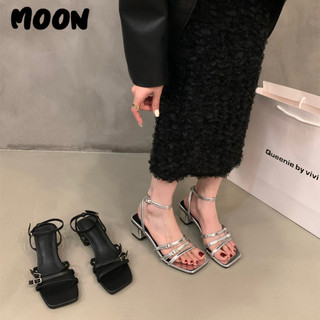 MOON dép sandal nữ thời trang đế cao giày cao gót nữ đi chơi giày sandal cao gót mũi hở Đế linh hoạt Độc lạ Phong cách Phối màu tinh tế FGL245160O 22Z240526