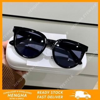 (Hengha) Kính râm che nắng khung tròn màu đen cổ điển Kính râm đơn giản thời trang Hàn Quốc dành cho nữ