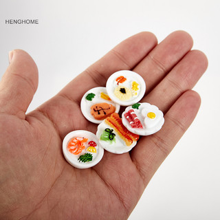 Henghome 5pc 1 / 12 Nhà Búp Bê Thu Nhỏ Đĩa Ăn Sáng Trứng Bánh Mì Mô Hình mini Đồ Trang Trí Martijn