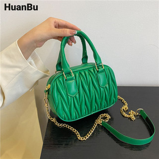 Huan Bu Túi đeo chéo nữ xu hướng thời trang PU kết cấu màu trơn dây chuyền xếp li di động đơn giản túi đeo vai