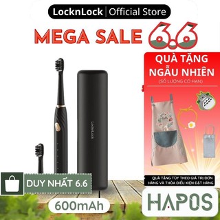 Bàn chải điện LocknLock ENR321BLK, Hàng chính hãng, 5 chế độ làm sạch, dung lượng pin 600mAh, kèm 2 đầu bàn chải - HAPOS