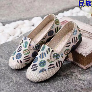 Giày vải mùa xuân hè, giày lười vải lanh thoáng khí, giày mẹ, giày đế bằng