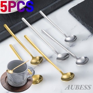 5 Chiếc Thìa Cà Phê Thép Không Gỉ Mật Ong Tráng Miệng Khuấy Thìa Tay Cầm Dài Dày Vàng Muỗng Bộ Đồ Ăn Dụng Cụ Nhà Bếp