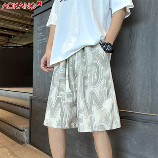 Aokong Quần short xu hướng mùa hè Hàn Quốc quần short thời trang dáng rộng phong cách đại học thể thao quần bảy điểm