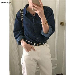 61144 Áo Sơ Mi Denim Dài Tay Đơn Giản Cổ Điển Hai Túi