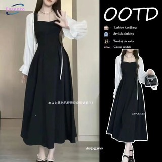 Essento Retro slim fit khí chất treo váy dài không tay nhẹ nhàng và giảm béo váy nữ