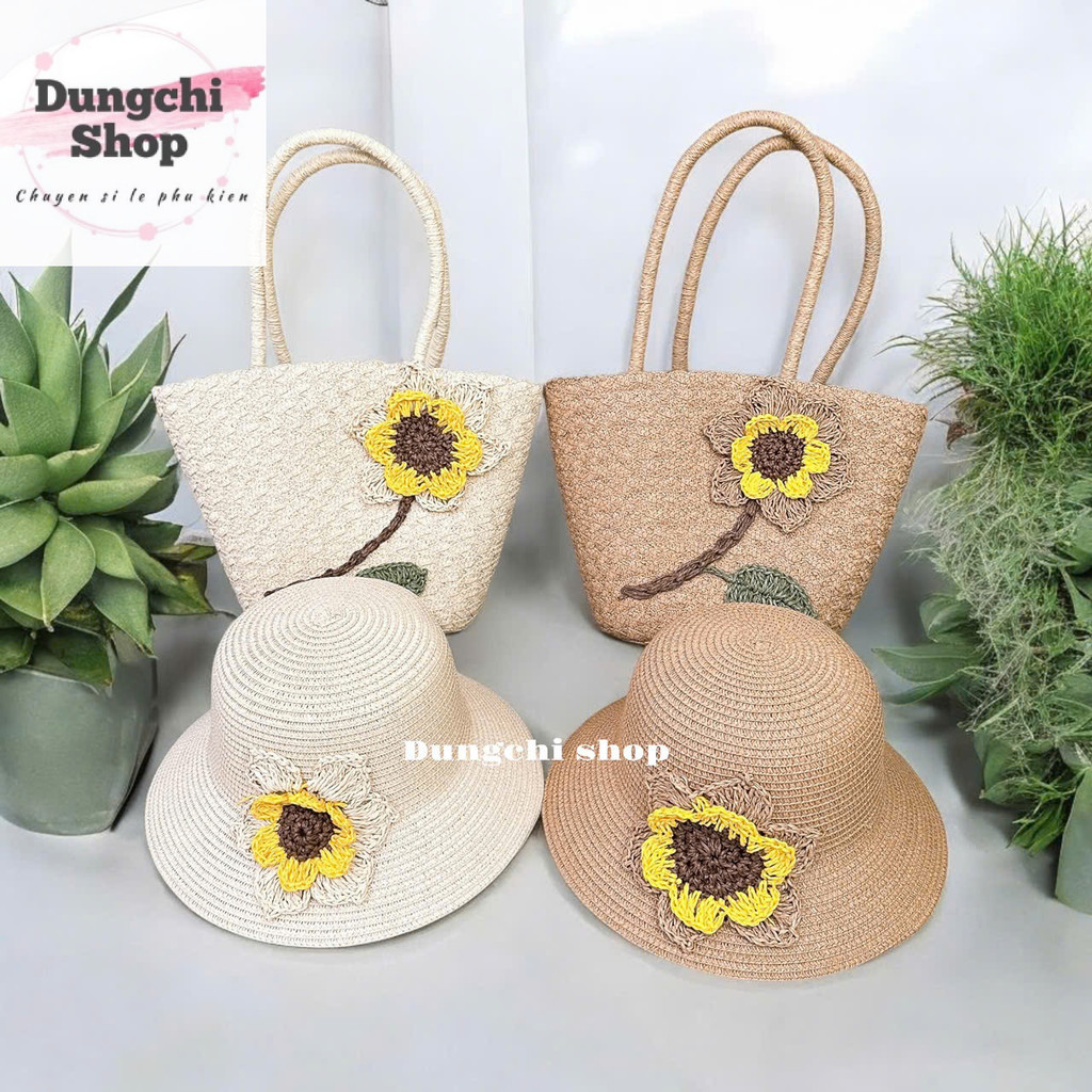 Set túi mũ cói hoa hướng dương xinh xắn