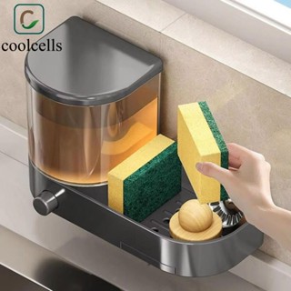 Hộp đựng xà phòng treo tường COOLCELLS, có giá đỡ miếng bọt biển có khay thoát nước Hộp đựng chất lỏng rửa chén, dễ lắp đặt Bình đựng xà phòng cầm tay tiết kiệm không gian dung tích lớn Nhà bếp