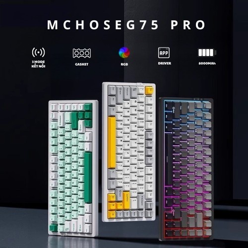Bàn phím cơ không dây MCHOSE G75 Pro - 3 mode kết nối - Led RGB - Gasket Mount - Mạch xuôi - Hotswap 5 pin - Có appchỉnh | BigBuy360 - bigbuy360.vn