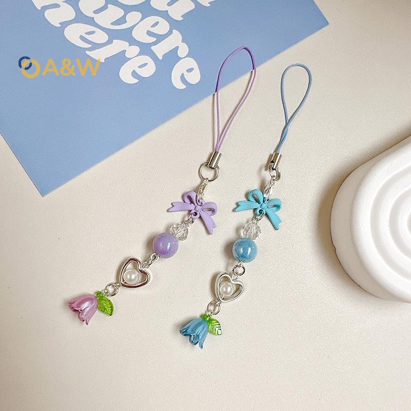 A & W Nơ Lily Of The Valley Đính Hạt Dây Xích Điện Thoại Y2K Tươi Ngọt Móc Khóa Fower Mặt Dây Chuyền