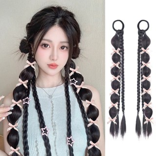  Tóc Giả Xoắn Bím Dây Buộc Tóc Nơ Bong Bóng Bím Tóc Co Giãn Dây Tóc Giả Nối Dài Người Phụ Nữ Phụ Kiện Tóc 
