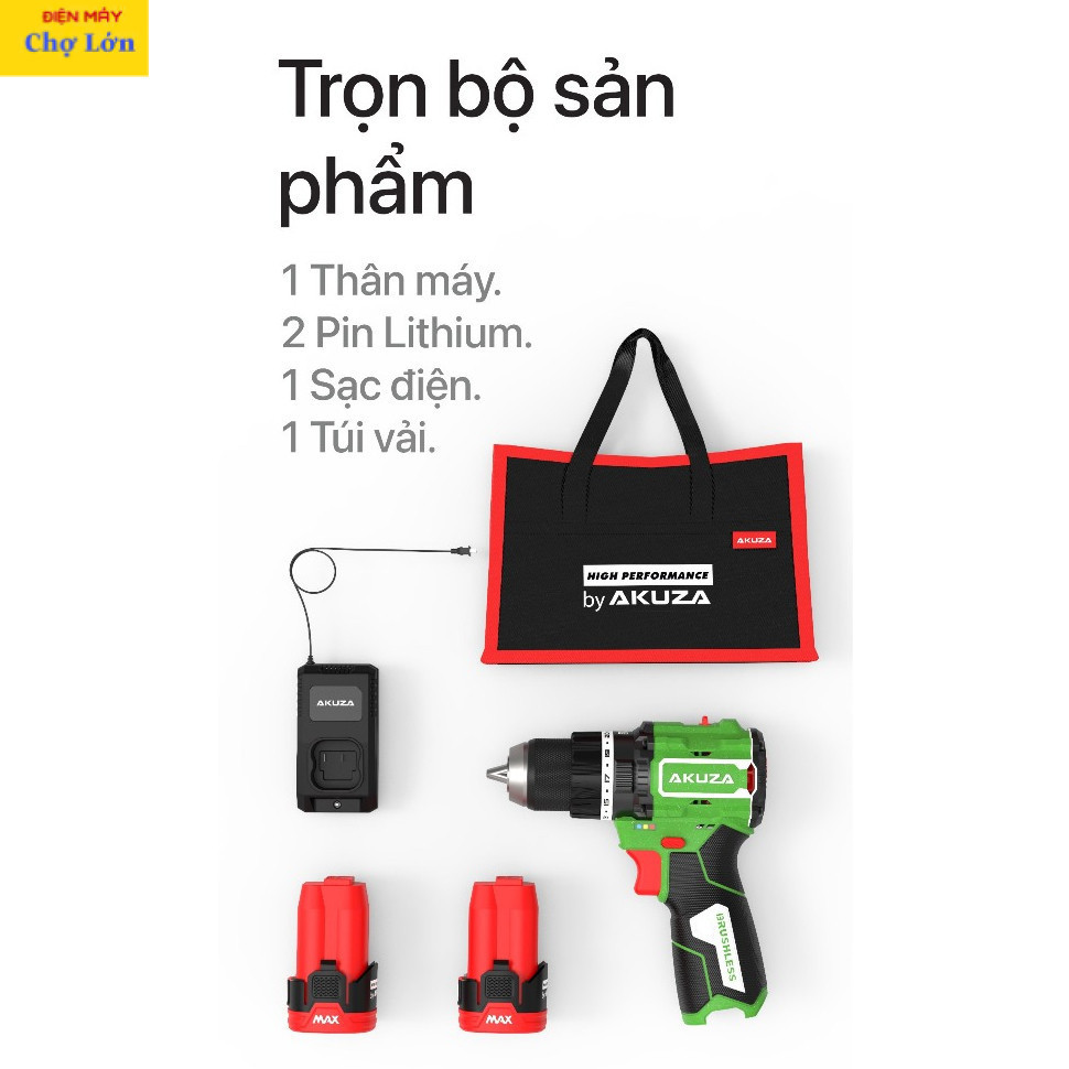 Máy khoan pin Akuza F1 ATC/Máy khoan pin WORKFIX WF-ID1613BL, Động cơ Không chổi than Điện máy VN