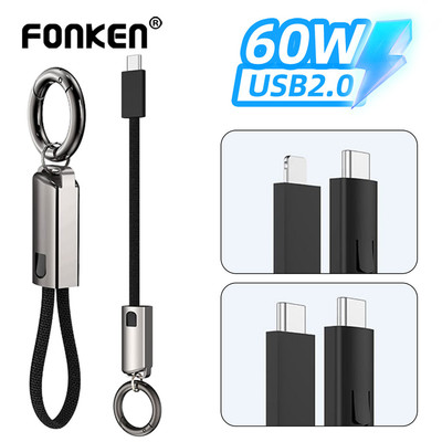 Fonken PD60W Móc Khóa Cáp Dữ Liệu USB-C Sang Type-C iOS Dây Kết Nối Sạc Cho Xiaomi Huawei Samsung