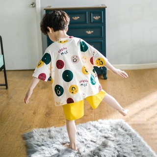 Bộ Đồ Ngủ Trẻ Em Bé Trai Áo Thun Cotton Tay Ngắn + Quần Short Bé Lớn Hơn Trẻ Em Homewear Phù Hợp Với Bé Trai Mùa Hè Mỏng