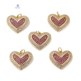 1 Đồng Thau Micro Pave Cubic ia Mặt Dây Mạ Lâu Dài Không Cadmium & Không Chì Trái Tim Mạ Vàng 17x20.5x3mm Lỗ: 3.5mm
