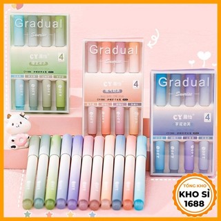 Set bút highlight dạ quang hộp 4 bút Gradual đánh dấu nhớ dòng nhiều màu, bút ghi chú, văn phòng phẩm E1723