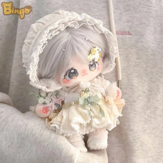  【Bingo Búp bê cotton 20 cm có bộ xương đồ chơi nhồi bông  có quần áo được chỉ định  búp bê mặc đồ dễ thương tóc bạc búp bê nhồi bông quà tặng cho bé gái  0271  