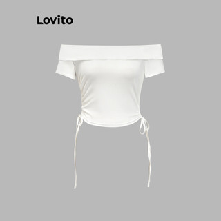 Áo thun Lovito xếp nếp có dây rút màu trơn phong cách thường ngày cho nữ LSA02011