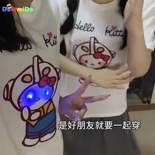 Sách Đỏ Nhỏ Cùng Phong Cách Phát Sáng Hello Kitty Tay Ngắn KT Cặp Đôi Mặc Mùa Hè HelloKitty Áo Thun Nam Nữ Mùa Hè Áo Mùa Hè Niche Loose Cotton Nguyên Chất Tay Ngắn Tren