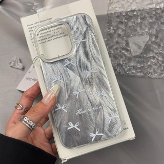 Nơ họa tiết gạc lông vũ Thích hợp cho iphone 15promax Vỏ điện thoại Apple 14 13 12 11 xsmax xr 8plus 7 Phong cách mới Vỏ bảo vệ khung mềm Acrylic chống sốc cao cấp