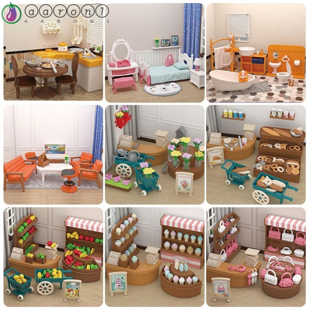 Aaron1 Nội thất thu nhỏ, Phòng ngủ Sống Nội thất nhà búp bê 1: 12, Đồ chơi DIY Forest Family Micro Model Đồ chơi nhà bếp Đồ chơi nội thất Mini Đồ chơi trẻ em