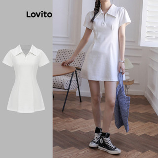 Đầm Lovito có dây kéo màu trơn phong cách thường ngày cho nữ L85AD289