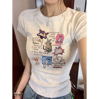 【100% cotton  Áo baby tee Áo Thun ôm body Áo y2k Áo thun ngắn tay in hình hoạt hình sáng tạo mùa hè dành cho nữ