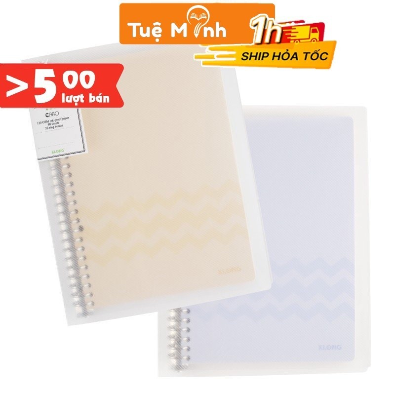 Sổ còng sắt Klong 80 tờ -160 trang caro 5x5 B5 Ms 550 kèm 5 tab bìa phân trang 8 chấu, file binder