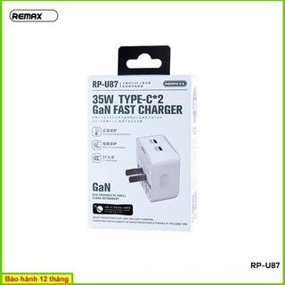 Cốc sạc nhanh remax rp-u87 2 cổng type c 35w bảo hành 12 tháng