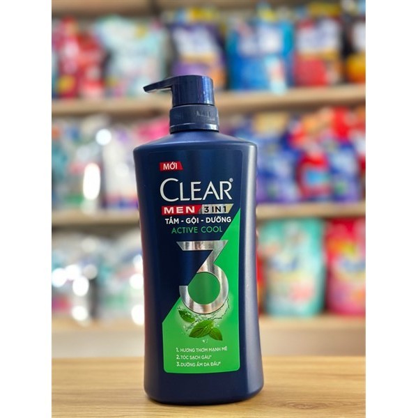 Dầu tắm gội dành cho nam 3 in 1 Clear men Active Cool - 630g