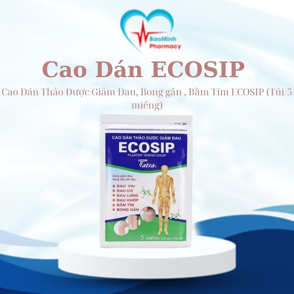 Cao Dán Thảo Dược Ecoship, Yaguchi,Túi 5 Miếng Hỗ Trợ Giảm Đau Lưng, Vai, Cơ Khớp