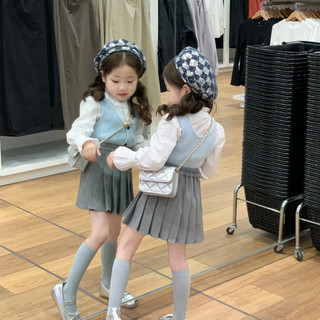 Áo Sơ Mi Xếp Ly Culottes Ba Mảnh Phù Hợp Với Mùa Xuân Mùa Hè Phong Cách Mới Bé Gái Phiên Bản Hàn Quốc Áo Len Dệt Kim Ren Bé Gái Bộ Đồ Mùa Hè Bé Gái Phù Hợp Với