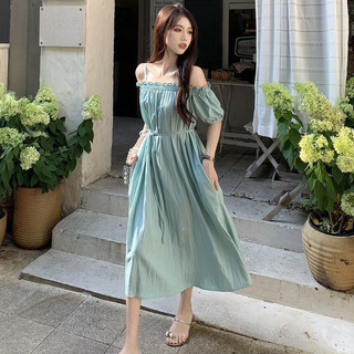 Đầm Đeo Một Vai Nữ Mùa Hè Phong Cách Mới Nhẹ Nhàng Phong Cách Đi Biển Kỳ Nghỉ Rời Ôm Hơn Nhìn Giữa Chiều Dài