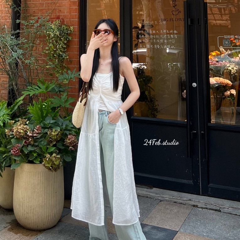 [AK75] Áo 2 dây dáng dài kèm áo quây phong cách ulzzang Hàn Quốc