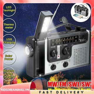 [Kidsdreammall.vn] Đài phát thanh quay tay chạy bằng năng lượng mặt trời di động AM FM SW1 SW2 Khẩn cấp nhiều băng tần