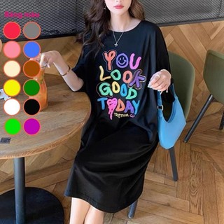 Váy suông thun ngắn tay phong cách họa tiết chữ nhiều màu TTDSA0123